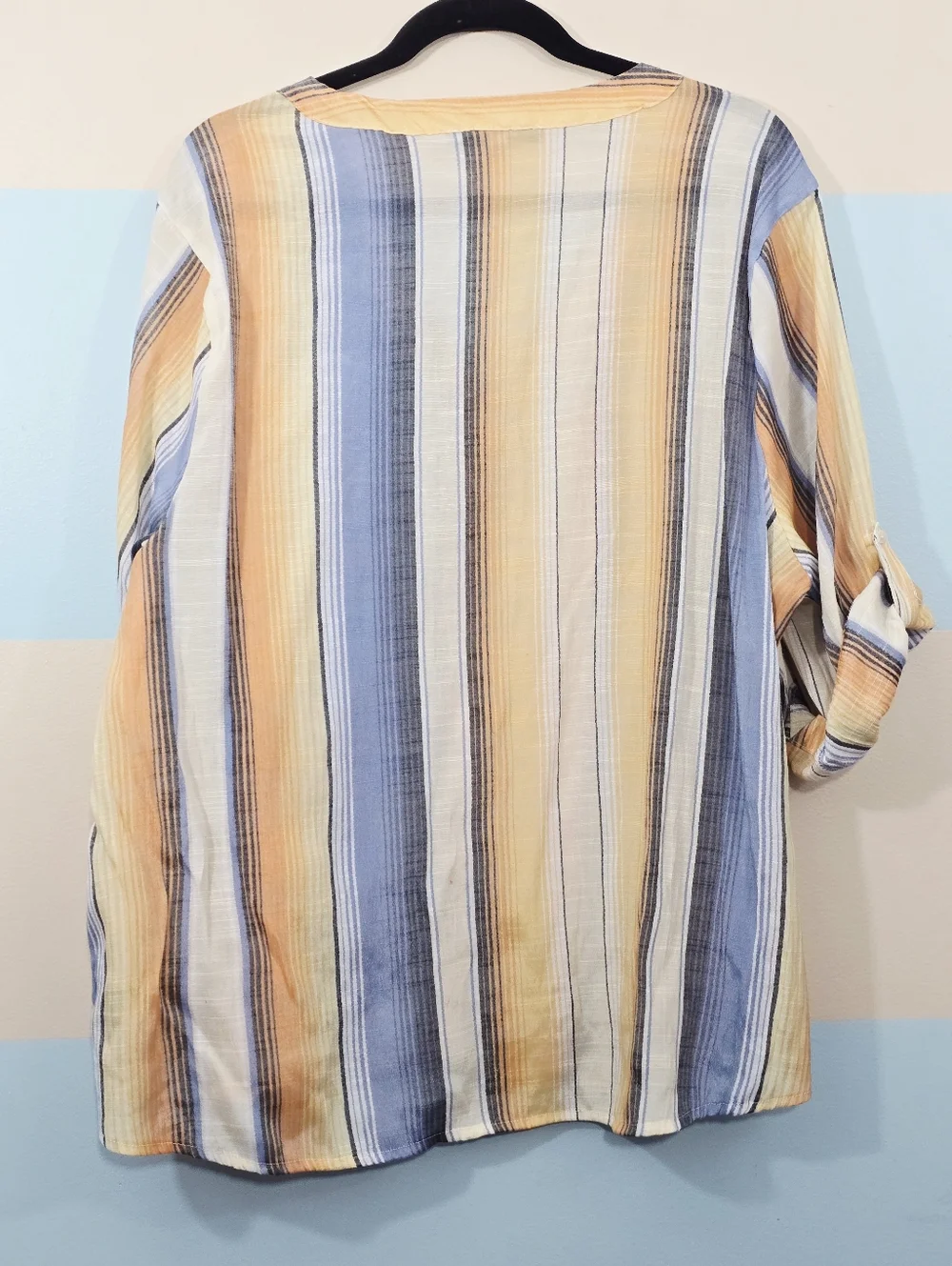 Alex & Parker Plus Sizel Stripe Button-Down Shirt in Blue and Tan - Picture 5 of 7